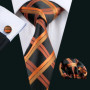 Novelty Orange Plaid Men Tie Set Fashion Silk Handkerchief Cufflinks Necktie Groom Wedding Party Birthday Barry.Wang Designer