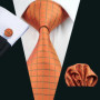 Novelty Orange Plaid Men Tie Set Fashion Silk Handkerchief Cufflinks Necktie Groom Wedding Party Birthday Barry.Wang Designer