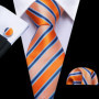 Novelty Orange Plaid Men Tie Set Fashion Silk Handkerchief Cufflinks Necktie Groom Wedding Party Birthday Barry.Wang Designer