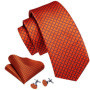 Novelty Orange Plaid Men Tie Set Fashion Silk Handkerchief Cufflinks Necktie Groom Wedding Party Birthday Barry.Wang Designer