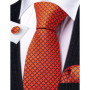 Novelty Orange Plaid Men Tie Set Fashion Silk Handkerchief Cufflinks Necktie Groom Wedding Party Birthday Barry.Wang Designer