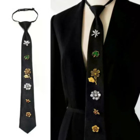 Fashion Versatile Flowers Insect Tie Black Luxury Design Shirt Tie Autumn Creativity Multi Element Splicing Accessories