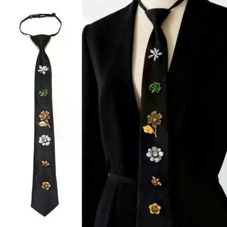 Fashion Versatile Flowers Insect Tie Black Luxury Design Shirt Tie Autumn Creativity Multi Element Splicing Accessories