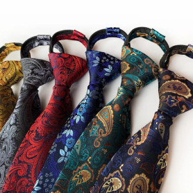 Pre-tied Necktie For Men Women Paisley Style Zipper Tie Plaid Stripes Jacquard Classic 8cm Business Tie Men Wedding Accessories