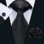 Black Solid Plaid Silk Wedding Tie For Men Handky Cufflink Gift Mens Necktie Fashion Design Business Party Dropshiping Hi-Tie