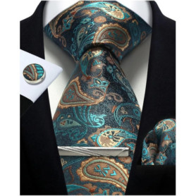 100 Silk Necktie Paisley Floral Mens Tie Top Quality Business Tie Pocket Square Tie Clip Cufflinks Set Classic For Men Gift Box