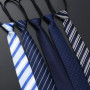 8CM Men's Business Dress Zipper Tie Groom Wedding Blue Stripe Korean Black Lazy Tie Pull