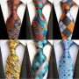 Fashion 8cm Floral Mens Tie Green Yellow Plaid Paisley Jacquard Weave Necktie Suit Business Wedding Neck Ties Accessories