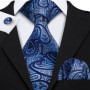 Elegant Paisley Necktie Set for Men, Matching Pocket Square & Cufflinks, Formal Accessories for Wedding & Business Party