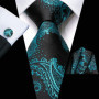 Elegant Paisley Necktie Set for Men, Matching Pocket Square & Cufflinks, Formal Accessories for Wedding & Business Party