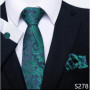 Hot Sale Brand Fashion 8 cm Tie Pocket Squares Set Necktie Men Suit Accessories Green Floral Wedding Gravatas Fit Formal Party