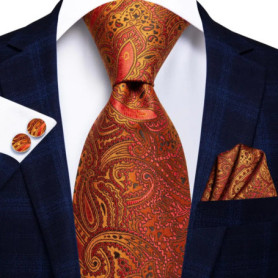 Orange Grey Paisley 2026 New Fashion Brand Tie for Men Wedding Party Necktie Set Handky Cufflinks Gift Wholesale Hi-Tie Designer