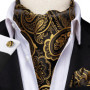 Hi-Tie Brand Silk Mens Ascot Hanky Cufflinks Set Jacquard Paisley Floral Vintage Cravat Tie Wholesale for Male Wedding Business