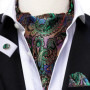 Hi-Tie Brand Silk Mens Ascot Hanky Cufflinks Set Jacquard Paisley Floral Vintage Cravat Tie Wholesale for Male Wedding Business