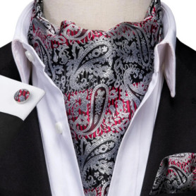 Hi-Tie Brand Silk Mens Ascot Hanky Cufflinks Set Jacquard Paisley Floral Vintage Cravat Tie Wholesale for Male Wedding Business