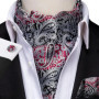 Hi-Tie Brand Silk Mens Ascot Hanky Cufflinks Set Jacquard Paisley Floral Vintage Cravat Tie Wholesale for Male Wedding Business