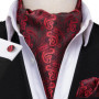 Hi-Tie Brand Silk Mens Ascot Hanky Cufflinks Set Jacquard Paisley Floral Vintage Cravat Tie Wholesale for Male Wedding Business