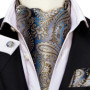 Hi-Tie Brand Silk Mens Ascot Hanky Cufflinks Set Jacquard Paisley Floral Vintage Cravat Tie Wholesale for Male Wedding Business