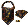 Hi-Tie Brand Silk Mens Ascot Hanky Cufflinks Set Jacquard Paisley Floral Vintage Cravat Tie Wholesale for Male Wedding Business