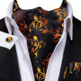 Hi-Tie Brand Silk Mens Ascot Hanky Cufflinks Set Jacquard Paisley Floral Vintage Cravat Tie Wholesale for Male Wedding Business