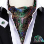 Black Pink Blue Red Gold Green Purple White Beige Mens Ascot Cravat Tie Hanky Cufflinks for Male Wedding Business Prom Gift