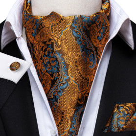 Black Pink Blue Red Gold Green Purple White Beige Mens Ascot Cravat Tie Hanky Cufflinks for Male Wedding Business Prom Gift