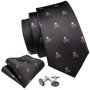 Brown Skull Fashion Men Tie Necktie Gravat Handkerchief Cufflinks Set Silk Ties For Men Suit Party Business Gift Barry.Wang