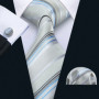 Fashion Men Tie Set Silk Blue Silver Gray Striped Necktie Handkerchief Cufflinks Barry. Wang Tie Pin Brooches Designer FA-5915
