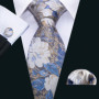 Fashion Men Tie Set Silk Blue Silver Gray Striped Necktie Handkerchief Cufflinks Barry. Wang Tie Pin Brooches Designer FA-5915