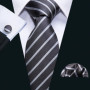 Fashion Men Tie Set Silk Blue Silver Gray Striped Necktie Handkerchief Cufflinks Barry. Wang Tie Pin Brooches Designer FA-5915