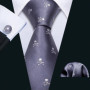 Fashion Men Tie Set Silk Blue Silver Gray Striped Necktie Handkerchief Cufflinks Barry. Wang Tie Pin Brooches Designer FA-5915