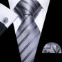 Fashion Men Tie Set Silk Blue Silver Gray Striped Necktie Handkerchief Cufflinks Barry. Wang Tie Pin Brooches Designer FA-5915
