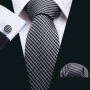 Fashion Men Tie Set Silk Blue Silver Gray Striped Necktie Handkerchief Cufflinks Barry. Wang Tie Pin Brooches Designer FA-5915