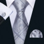 Fashion Men Tie Set Silk Blue Silver Gray Striped Necktie Handkerchief Cufflinks Barry. Wang Tie Pin Brooches Designer FA-5915
