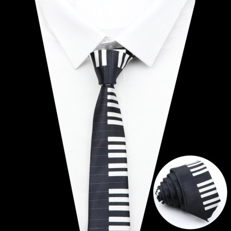 Musical Men's Skinny Tie Design Colorful Notes Printed Piano Key Smile Guitar Polyester 5cm Width Necktie Party Gift Accessory