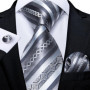 New Sliver Grey Plaid Striped Ties for Men 150cm Business Wedding Neck Tie Pocket Square Cufflinks Party Accessories