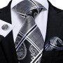 New Sliver Grey Plaid Striped Ties for Men 150cm Business Wedding Neck Tie Pocket Square Cufflinks Party Accessories