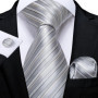New Sliver Grey Plaid Striped Ties for Men 150cm Business Wedding Neck Tie Pocket Square Cufflinks Party Accessories