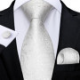New Sliver Grey Plaid Striped Ties for Men 150cm Business Wedding Neck Tie Pocket Square Cufflinks Party Accessories