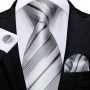 New Sliver Grey Plaid Striped Ties for Men 150cm Business Wedding Neck Tie Pocket Square Cufflinks Party Accessories