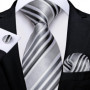 New Sliver Grey Plaid Striped Ties for Men 150cm Business Wedding Neck Tie Pocket Square Cufflinks Party Accessories