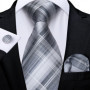 New Sliver Grey Plaid Striped Ties for Men 150cm Business Wedding Neck Tie Pocket Square Cufflinks Party Accessories