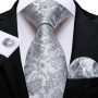 New Sliver Grey Plaid Striped Ties for Men 150cm Business Wedding Neck Tie Pocket Square Cufflinks Party Accessories