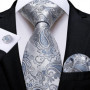 New Sliver Grey Plaid Striped Ties for Men 150cm Business Wedding Neck Tie Pocket Square Cufflinks Party Accessories