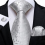 New Sliver Grey Plaid Striped Ties for Men 150cm Business Wedding Neck Tie Pocket Square Cufflinks Party Accessories
