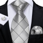 New Sliver Grey Plaid Striped Ties for Men 150cm Business Wedding Neck Tie Pocket Square Cufflinks Party Accessories