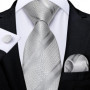 New Sliver Grey Plaid Striped Ties for Men 150cm Business Wedding Neck Tie Pocket Square Cufflinks Party Accessories