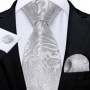 New Sliver Grey Plaid Striped Ties for Men 150cm Business Wedding Neck Tie Pocket Square Cufflinks Party Accessories