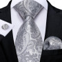 New Sliver Grey Plaid Striped Ties for Men 150cm Business Wedding Neck Tie Pocket Square Cufflinks Party Accessories