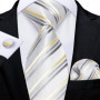 New Sliver Grey Plaid Striped Ties for Men 150cm Business Wedding Neck Tie Pocket Square Cufflinks Party Accessories